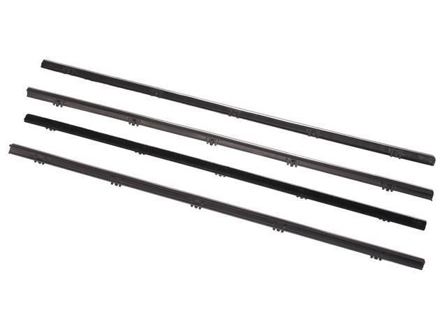 Door Window Felt Kit, (4) Incl Horizontal Inners and Outers W/ chrome bead, reproduction