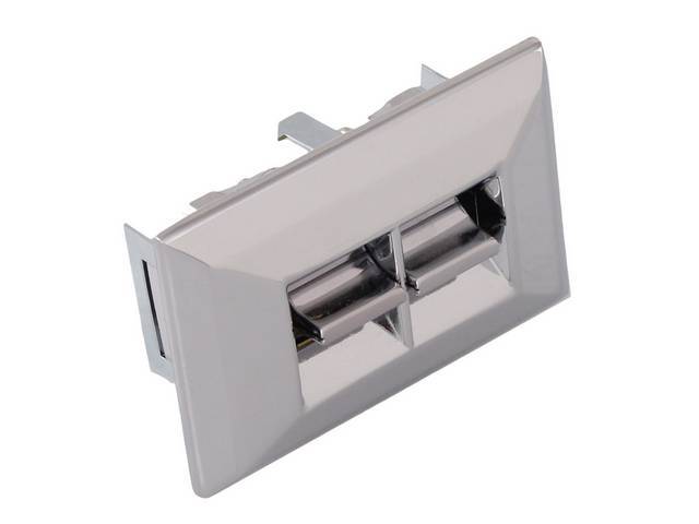 Power Window Control Switch and Bezel / Escutcheon Assembly, 2 button w/ square corners, incl retainer, repro