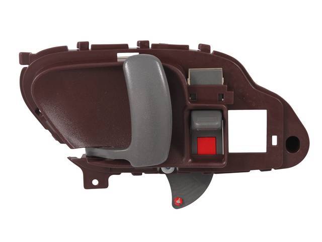 Inside Front Door Handle, Maroon housing with black lever and black door lock knob, LH