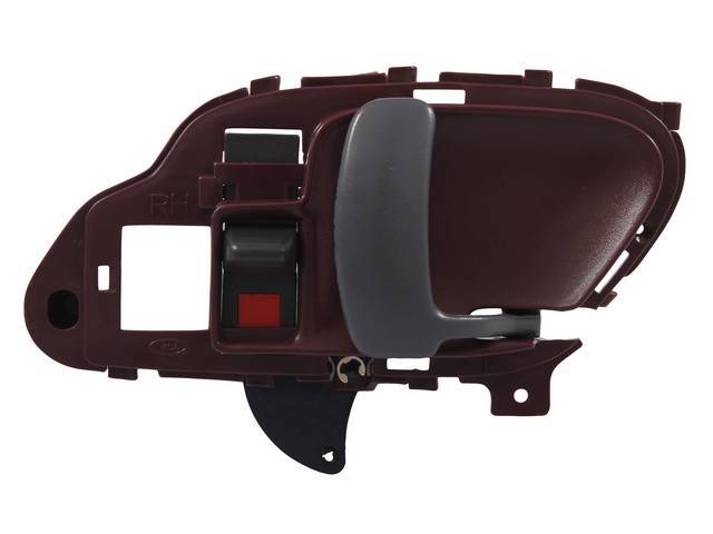 Inside Front Door Handle, Maroon housing with black lever and black door lock knob, RH