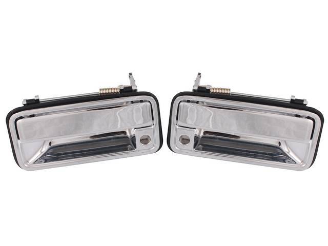 OUTSIDE DOOR HANDLE SET, front, w/ key hole, chrome finish, repro