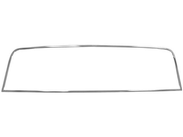 MOLDING KIT, Rear Window, polished stainless, (6), incl top/side and bottom moldings, bottom LH and RH corners and top center tab, repro ** Molding held in place w/ rear window weatherstrip part number K-16470-68B **