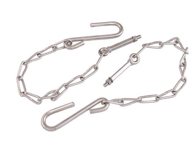 Tail Gate Chains, polished stainless steel, includes hardware, reproduction