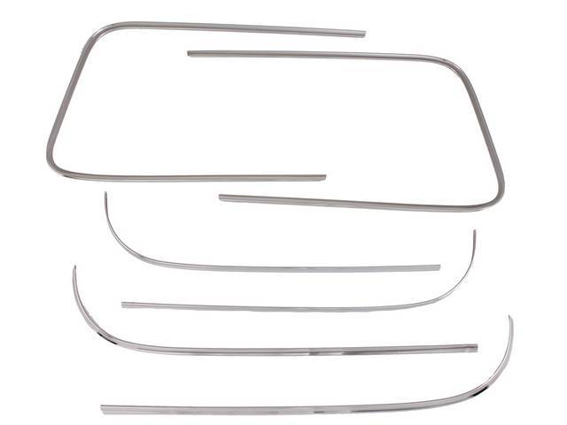 MOLDING SET, Cab, (6), Polished Stainless Steel, Incl two U shaped side door moldings and four rear cab moldings w/ clips, repro