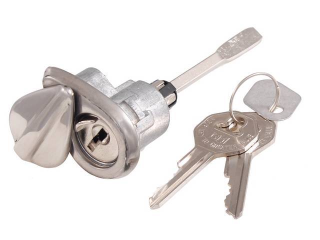 CYL AND KEYS, Door, incl 1 cyl assy and 2 OE-style octagon keys featuring the *GM* logo, does 1 door, repro