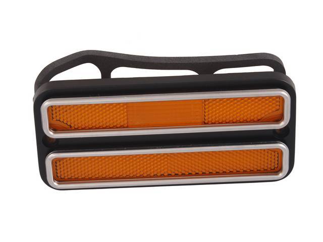 Side Marker Light Assembly, Front, Amber, Deluxe / Custom Sport w/ Stainless Trim, reproduction