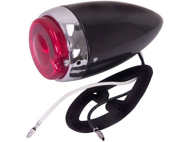 Tail Light Assembly, Bullet Style, Painted, Incl gasket, housing, lens and wire leads, reproduction