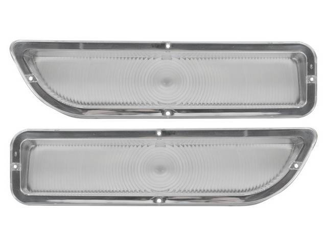 Parking Light Lens Set, Front, clear w/ OE-style chrome edging, (2), US-made correct GM Licensed Reproduction
