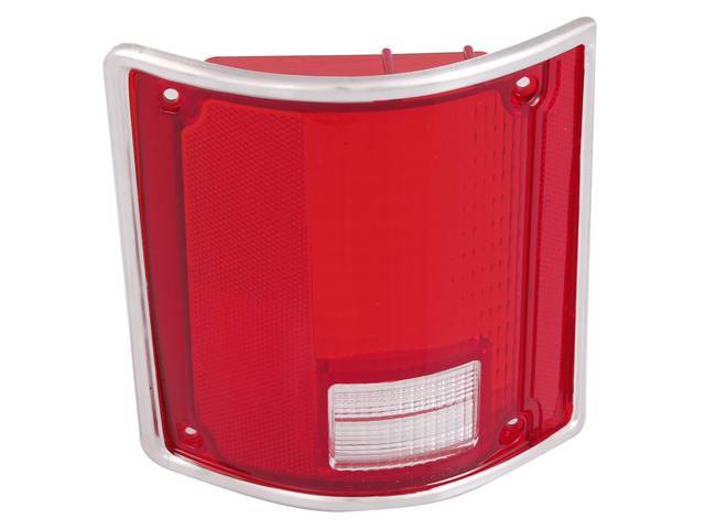 Tail Light Lens, LH, w/ chrome trim, reproduction