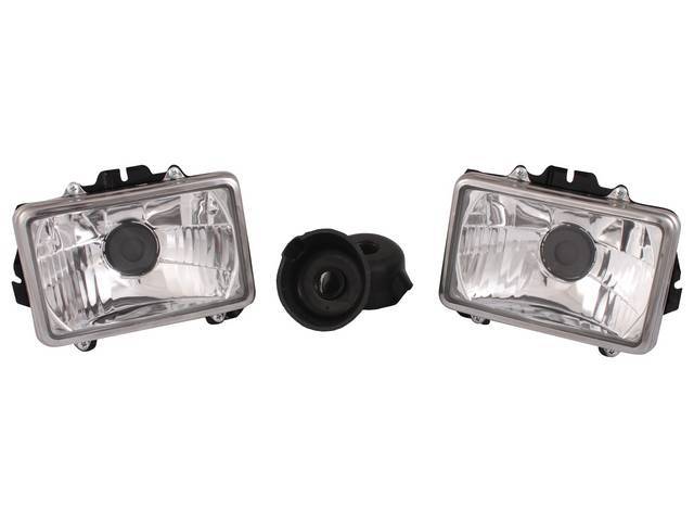 HEAD LIGHT ASSY SET W/ DUAL HEADLIGHTS, Halogen Conversion, Diamond Type, Pair, does not incl bulb
