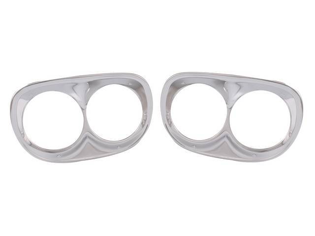 Head Light Bezel Set, w/ dual round light openings per side, chrome finish, reproduction
