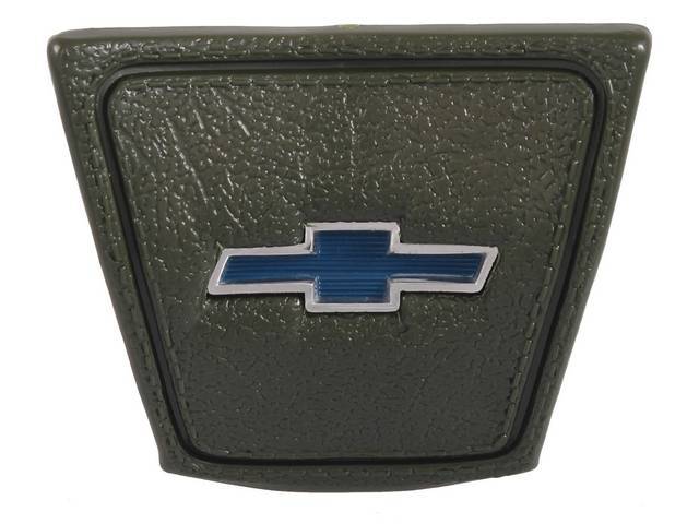 Horn Cap, *BOWTIE*, Green base w/ blue bowtie emblem in the center, reproduction