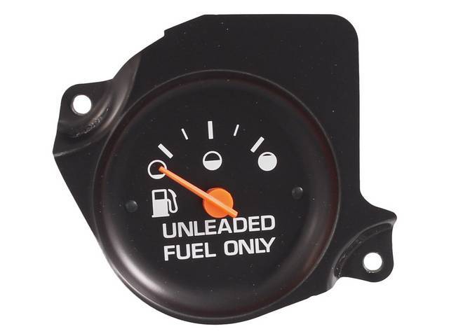 Fuel Quantity Gauge, orange pointer w/ white markings and *UNLEADED FUEL ONLY* wording, reproduction
