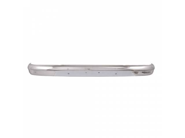 Front Bumper, Chrome Finish, W/ License plate holes, W/o Impact pad holes, reproduction