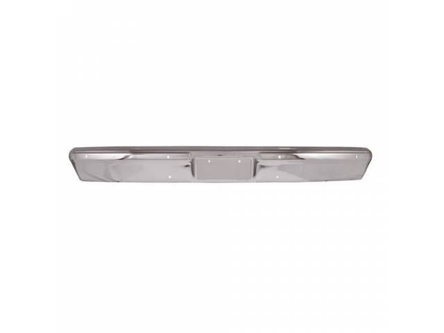 Front Chrome Bumper, w/ License Plate Holes, w/o Impact Pad Holes, 14ga reproduction