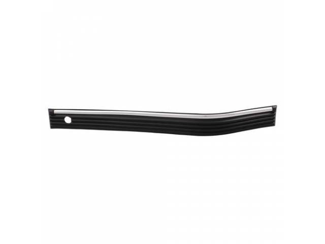 Front Bumper Impact Strip, LH, Black injection molded plastic w/ Chrome strip, 2-Piece design, reproduction