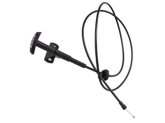 Hood Release Cable Assembly, Incl Cable and Interior Release Handle w/ word *HOOD* , reproduction