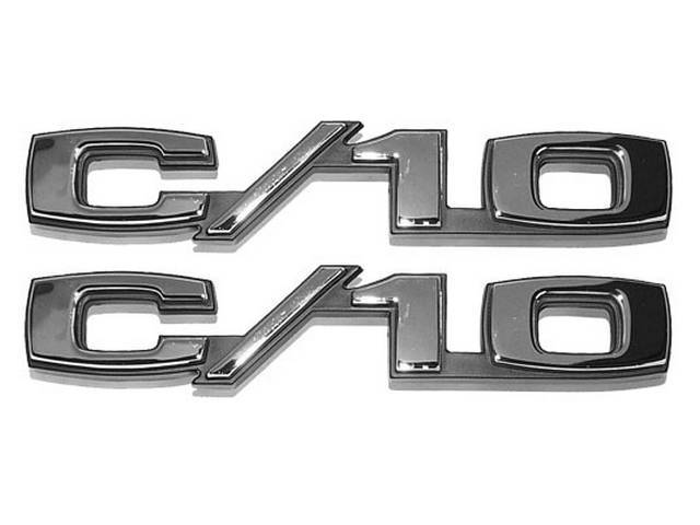 Front Fender Emblems, *C/10*, Pair, Including Fasteners, GM Licensed Reproduction
