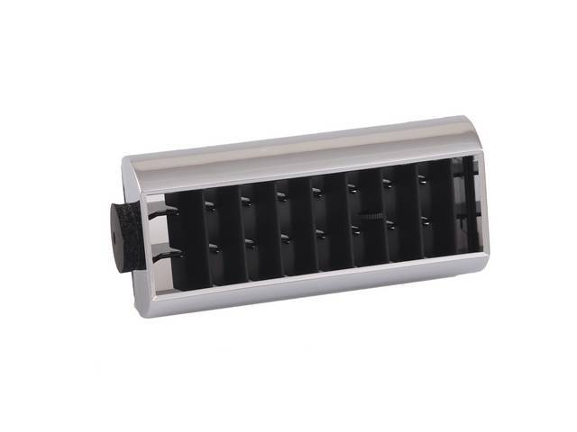 A/C Dash Vent Deflector, RH, chrome w/ black flaps, reproduction