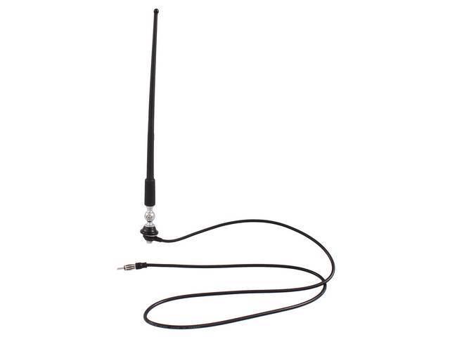 Universal Radio Antenna, black rubber mast w/ 1370 mm length cable, replacement-style