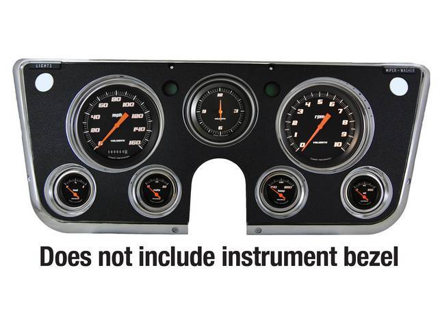 Classic Instruments Gauge Kit, Velocity Black Series, gauge has orange pointer w/ orange outlined white markings on a black face