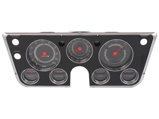 Complete Dash Bezel and Gauge Kit, w/ 5000 rpm tachometer and vacuum gauge, repro