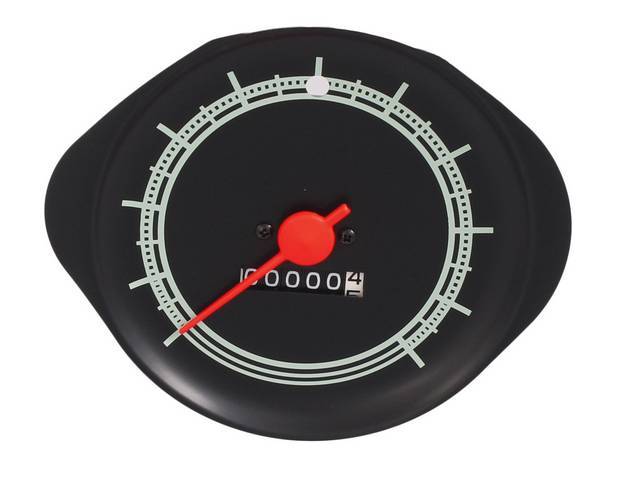 Speedometer Gauge, Incl Red Pointer and Green details, Round High Beam Indicator, reproduction
