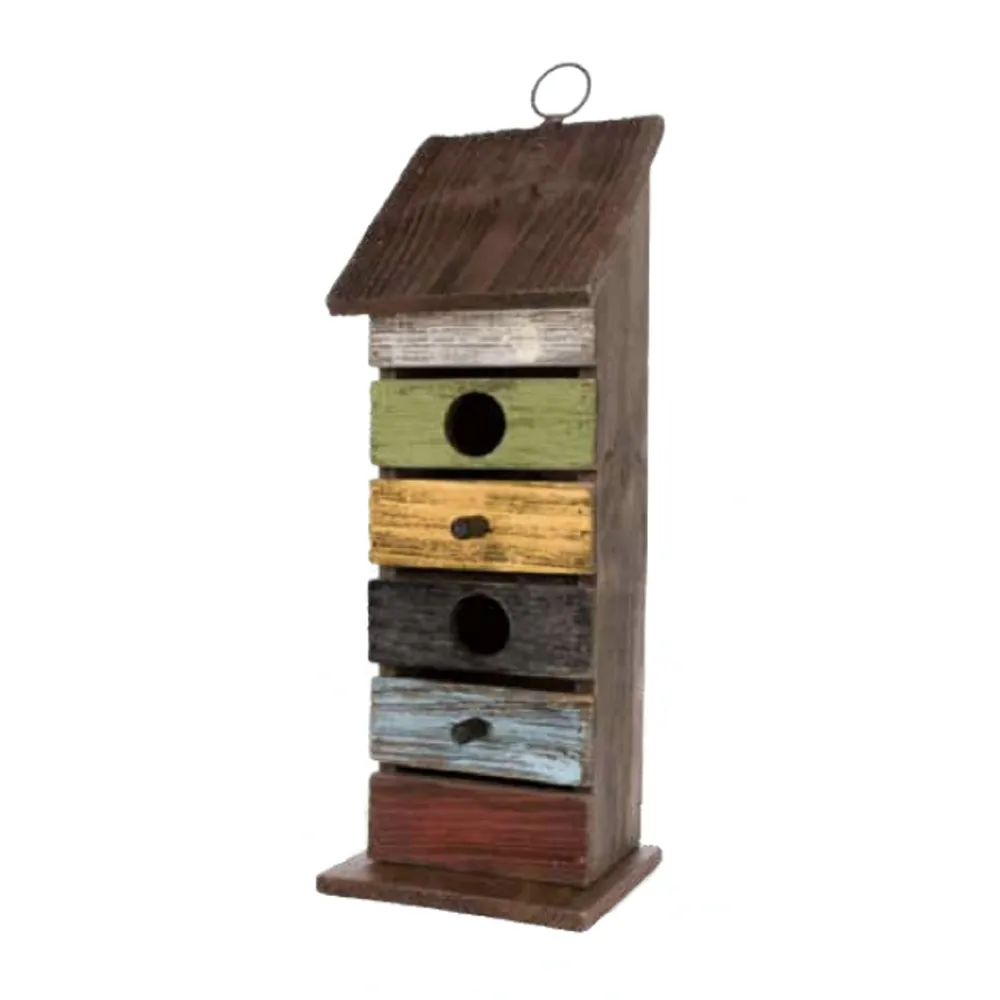 14.25″ Vintage Garden Tall Distressed Multi-Colored Wooden Outdoor Patio Birdhouse