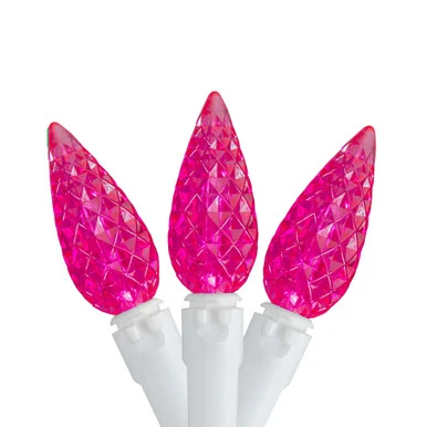 LED C6 Faceted Christmas Lights – Pink – 22.5′ White Wire – 70ct