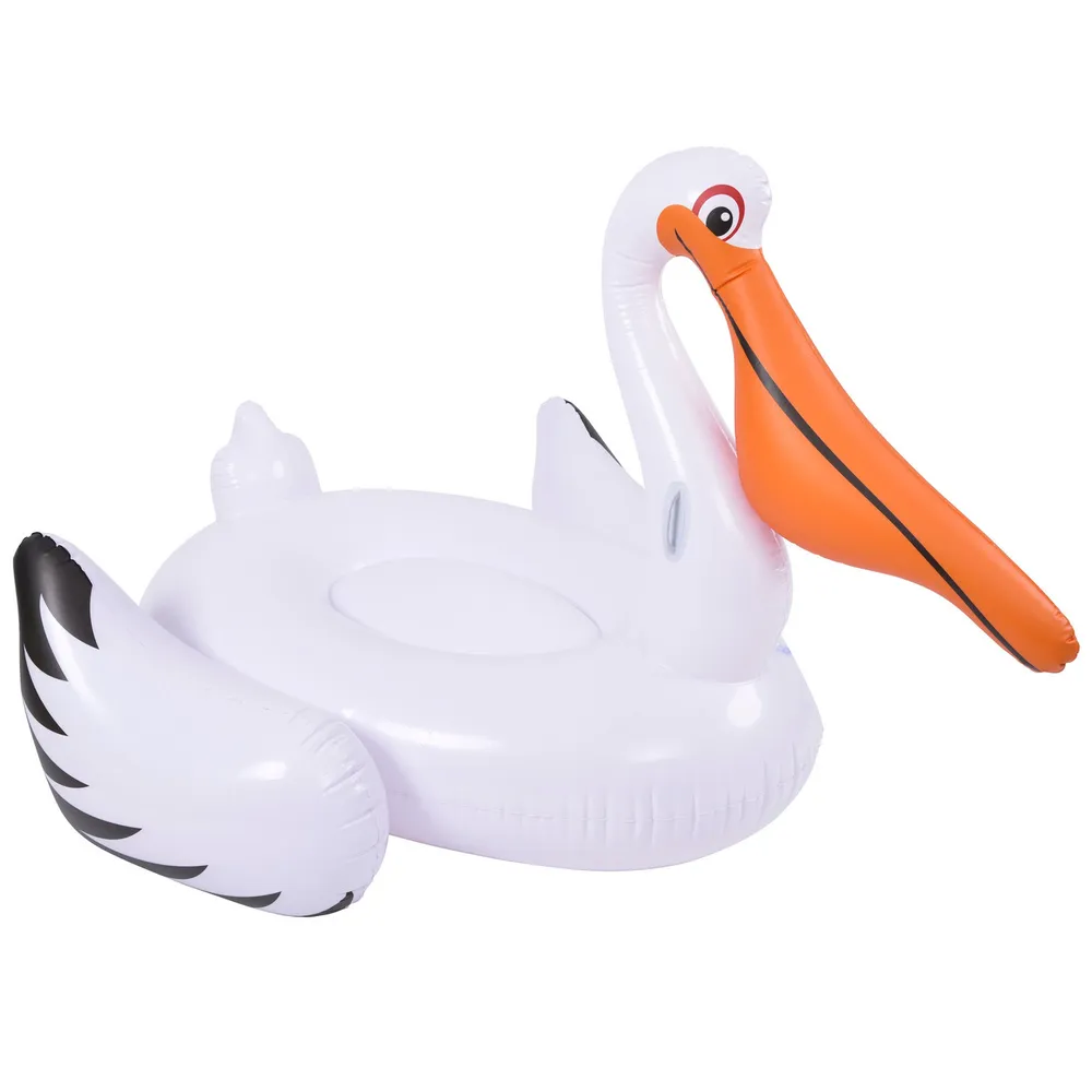 Ride the Waves with the Jumbo Pelican Pool Float – 7.25′ White Inflatable with Handles