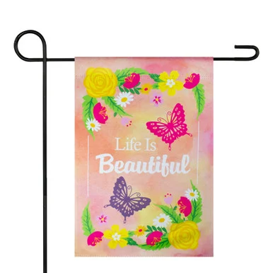 Life is Beautiful Pink Floral Outdoor Garden Flag – Embrace the Splendor of Spring!