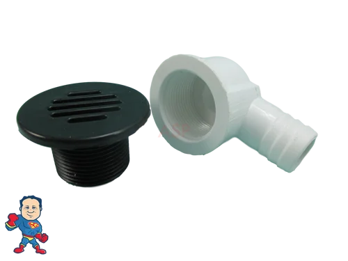 Low Profile Hot Tub Floor Drain Kit – 3/4″ Barb, Black, 1-15/16″ Face – Bottom Drain Replacement
