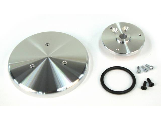 Pulley Cover, A/C, March Performance, Billet Aluminum, Clear Powdercoated, Use W/ Stock Pulley, Repro