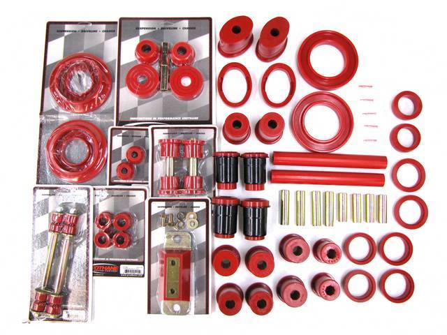 Total Kit, Prothane, Red, Does Not Include Sway Bar Bushings,These Kits Are Made Of A Durable Urethane Construction, They Are Designed To Work With Factory Components And Hardware, They Drastically Improve Handling And Steering Response