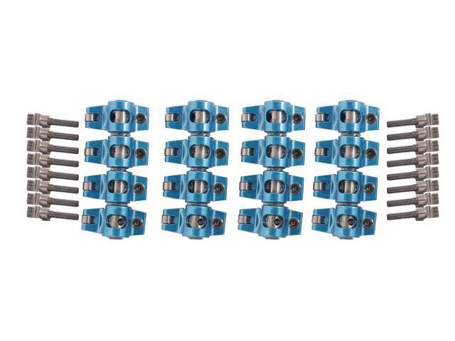 Rocker Arm Set, Aluminum Roller, Proform, 1.6 Ratio, Pedestal Style Mount, 5/16 Inch Mounting Bolt Size, Designed To Increase Performance And Reduce Friction