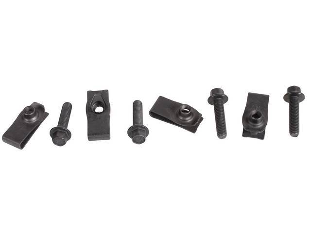 Mounting Kit, Lower Gear Shift Boot, Black, Incl (4) Correct Style Clips, (4) Correct Style Bolts, Repro