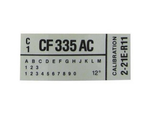 Decal, Engine Code, W/ Id Code *Cf335ac*, Repro