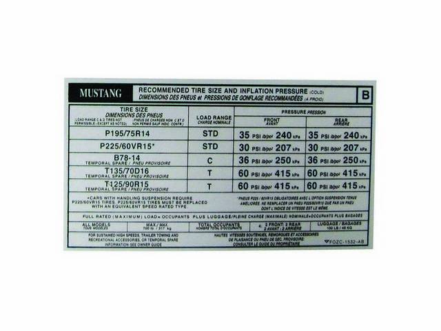 Decal, Door Tire Pressure, W/ Id Code *F0zc-1532-Ab*, Repro