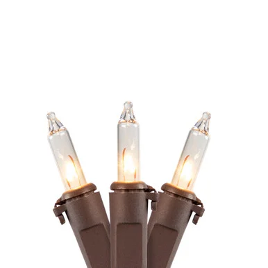 Mini Christmas Lights Set – Clear – 7′ Brown Wire – 35ct