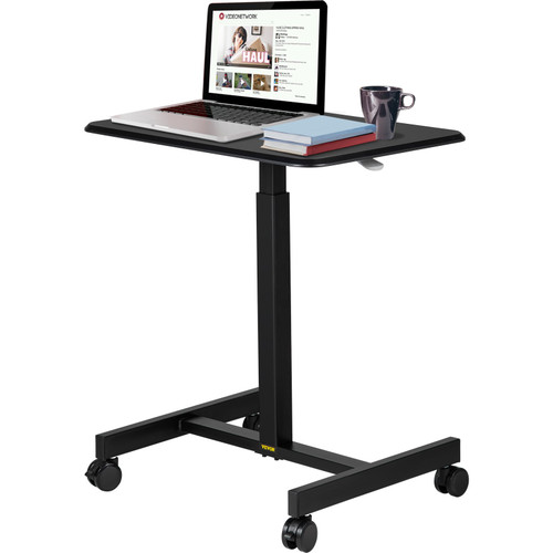 Mobile Laptop Desk, 30" to 43.3", Height Adjustable Rolling Cart w/Gas Spring Riser, Swivel Casters and Hook Home Office Computer Table for Standing or Sitting, Black