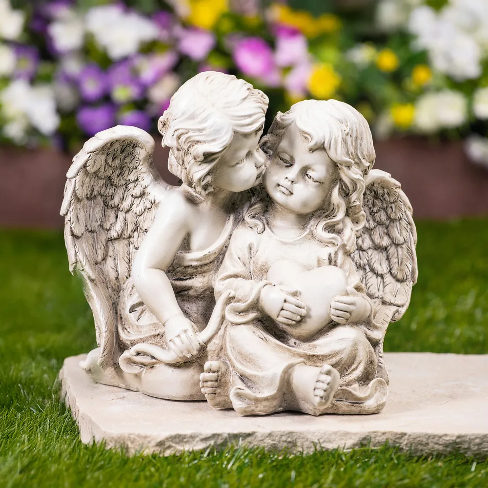 Double Cherubs with Heart Statue – 9″