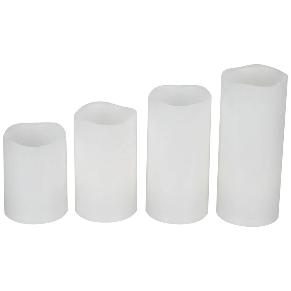 LED Flameless Flickering Solid Wax Pillar Candles – 7″ – White – Set of 4
