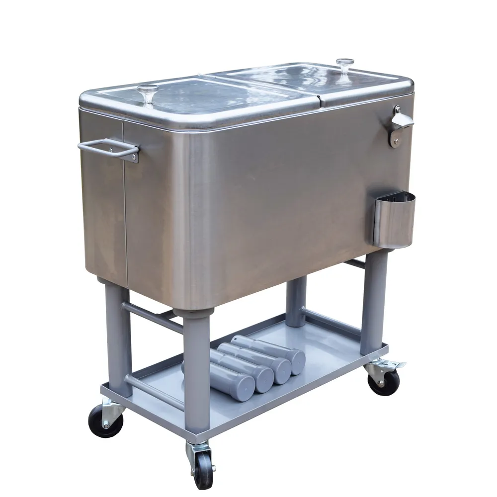 34″ Silver Party Cooler Cart with Bottle Opener