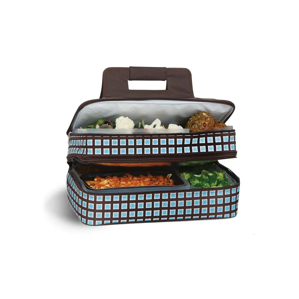 18″ Brown and Blue Insulated Hot and Cold Food Carrier