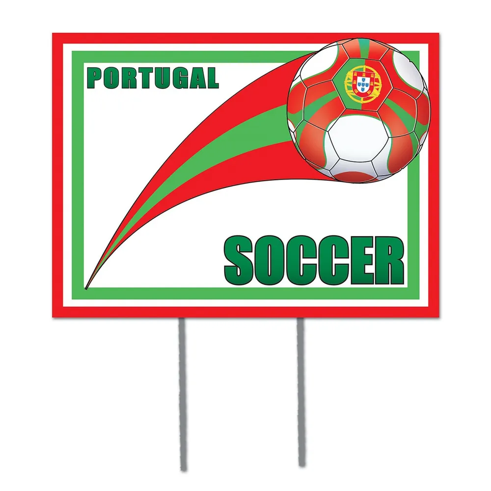Pack of 6 Red, Green and White “Portugal” Soccer Themed Yard Signs 16″