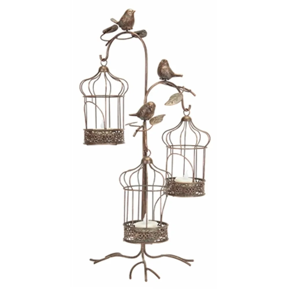 Pack of 2 Antique-Style Bronze 3 Tiered Birdcage Lantern Holder 17.5″