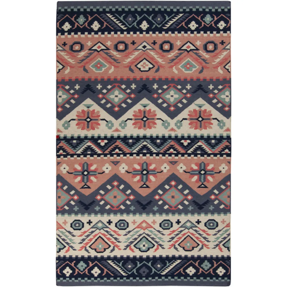 1.5′ x 1.5′ Southwestern Blue and Pink Hand Woven Wool Area Throw Rug Sample