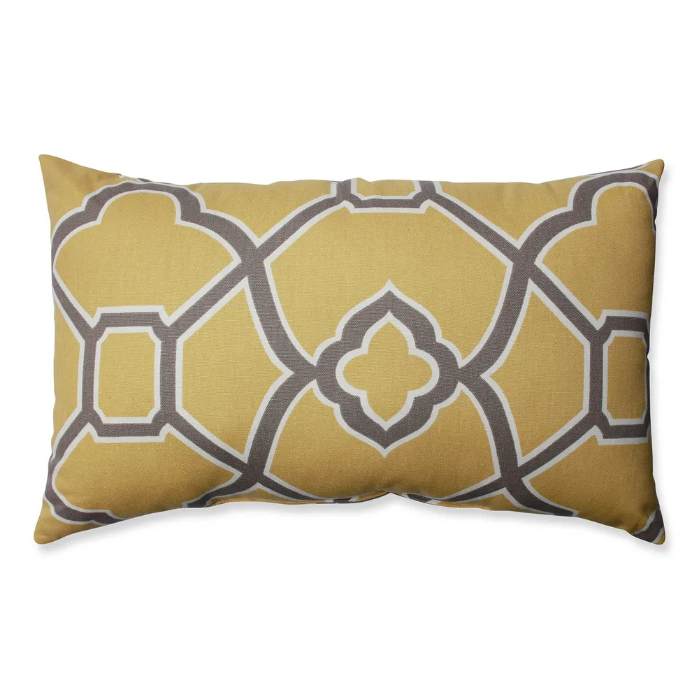 18.5″ Daydream Rose Yellow with Gray Mist Garden Lattice Pattern Outdoor Throw Pillow