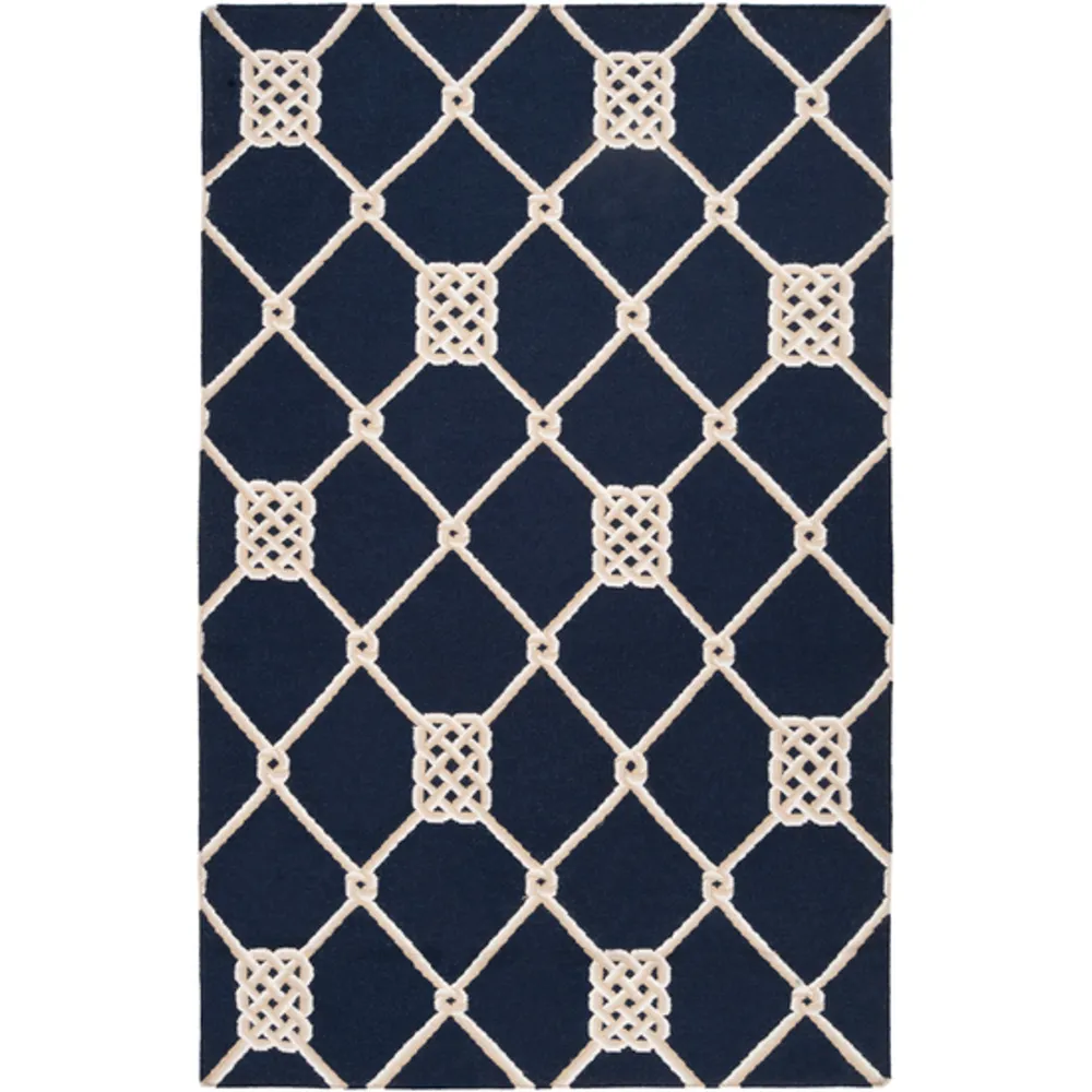 6″ x 6″ Gated Grandeur White and Blue Hand Woven Wool Square Rug Corner Sample
