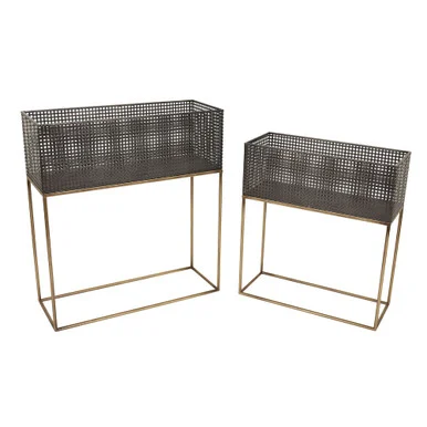 Rectangular Planters with Stand – 26″ – Black and Gold – Set of 2